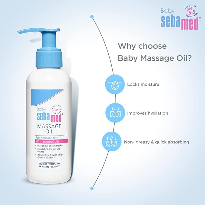 Sebamed Baby Massage Oil 150ml| Contains Soya Oil & Vitamin F |Non greasy | Does not solidify Sebamed Baby Massage Oil 150ml| Contains Soya Oil & Vitamin F |Non greasy | Does not solidify
